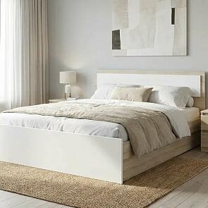 Кровать Мартина с матрасом без обивки белый глянец/дуб сонома без П/М 1400x2000, без ортопедического основания, изголовье жесткое