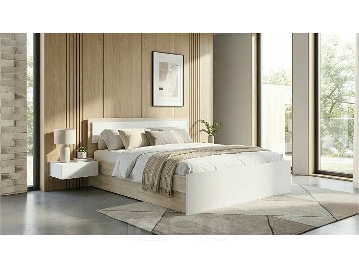 Кровать Мартина с матрасом без обивки белый глянец/дуб сонома без П/М 1600x2000, без ортопедического основания, изголовье жесткое