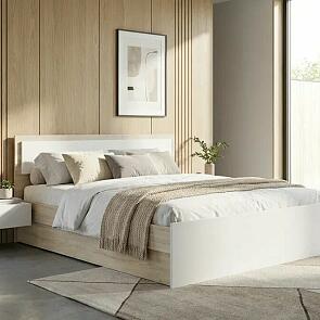 Кровать Мартина с матрасом без обивки белый глянец/дуб сонома без П/М 1600x2000, без ортопедического основания, изголовье жесткое