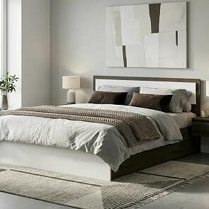 Кровать Мартина с матрасом без обивки белый глянец/венге без П/М 1600x2000, без ортопедического основания, изголовье жесткое