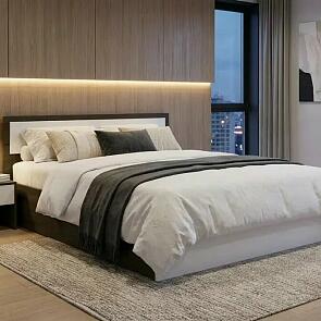 Кровать Мартина с матрасом без обивки белый глянец/венге С П/М 1400x2000, изголовье жесткое