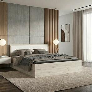 Кровать Мартина с матрасом без обивки кашемир/дуб крафт серый С П/М 1400x2000, изголовье жесткое