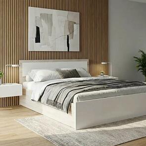 Кровать Мартина с матрасом без обивки белый глянец/дуб сонома С П/М 1600x2000, изголовье жесткое