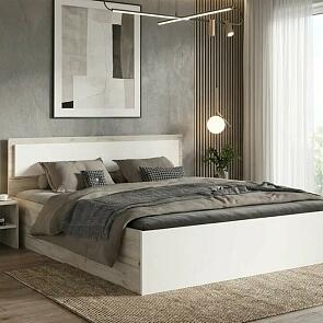 Кровать Мартина с матрасом без обивки кашемир/дуб крафт серый С П/М 1600x2000, изголовье жесткое