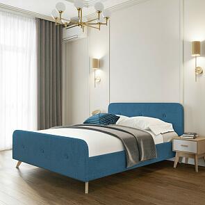 Кровать Сиерра велюр аура голубой 1400x2000, изголовье мягкое