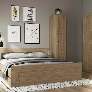 Кровать Сириус без обивки сонома без П/М 1600x2000, ортопедическое основание, изголовье жесткое