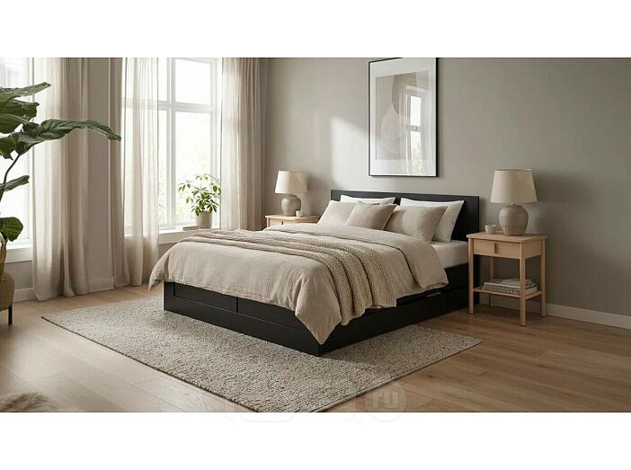 Кровать Сириус без обивки венге без подъёмного механизма 2000x2000, ортопедическое основание, изголовье жесткое