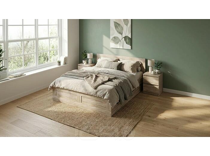 Кровать Сириус без обивки сонома без подъёмного механизма 2000x2000, ортопедическое основание, изголовье жесткое