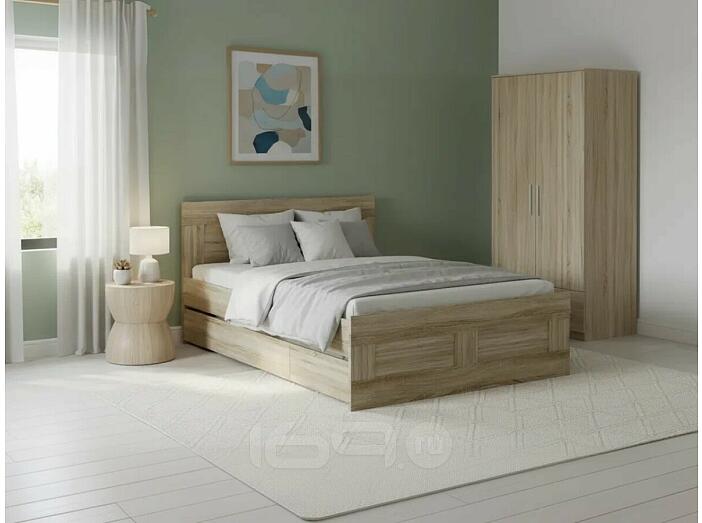 Кровать Сириус без обивки сонома без П/М 1400x2000, изголовье жесткое