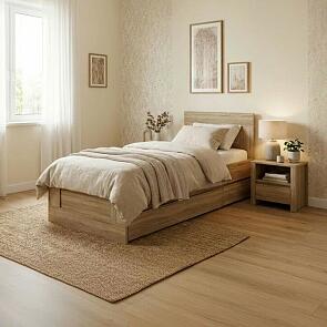 Кровать Сириус без обивки сонома без подъёмного механизма 800x2000, ортопедическое основание, изголовье жесткое