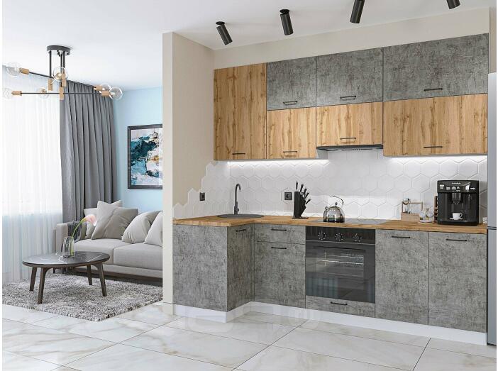 Кухня угловая Флэт-04 Wotan Oak 2S/Temple Stone 2S/Белый 2340*1000/2500*600