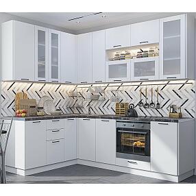 Кухня угловая Флэт Плюс-02 White In 2S/Белый 2340*1700/2400*600