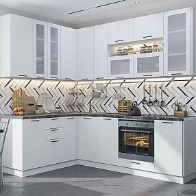 Кухня угловая Флэт Плюс-02 White In 2S/Белый 2340*1700/2400*600