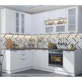 Кухня угловая Флэт Плюс-02 White In 2S/Белый 2340*1700/2400*600