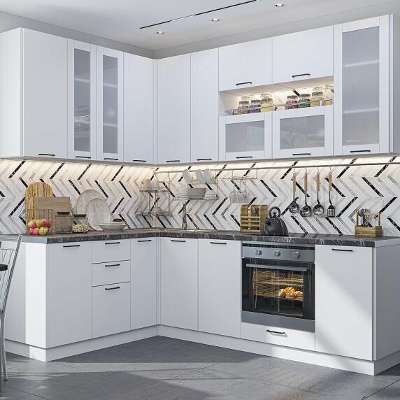 Кухня угловая Флэт Плюс-02 White In 2S/Белый 2340*1700/2400*600