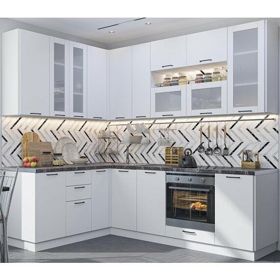 Кухня угловая Флэт Плюс-02 White In 2S/Белый 2340*1700/2400*600
