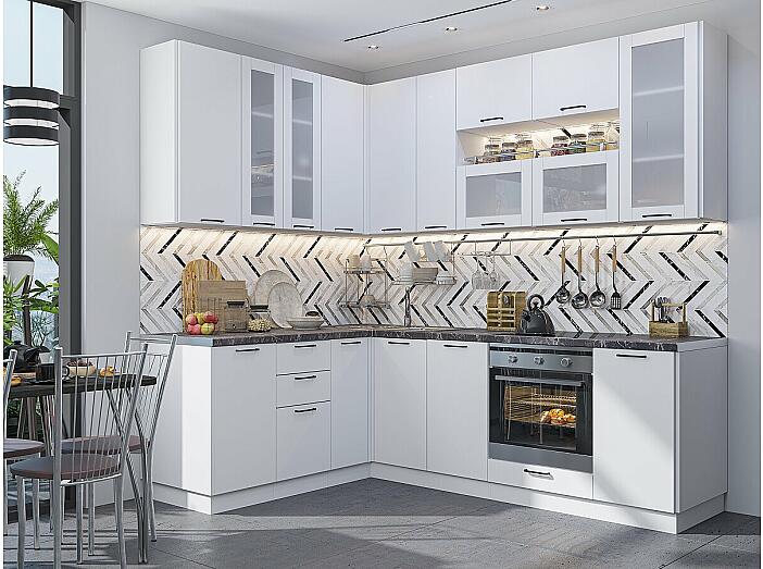 Кухня угловая Флэт Плюс-02 White In 2S/Белый 2340*1700/2400*600