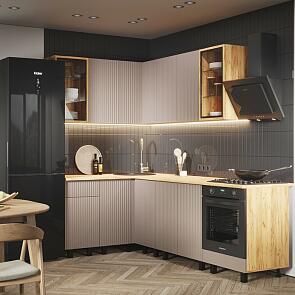 Кухня Оливия NEW 1,4х2,4м (Холст латте, Дуб Крафт (Дуб вотан))