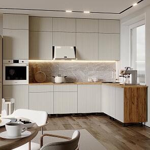 Кухня Оливия NEW 3,0х1,8/1080м Компоновка №3 (Кашемир, Дуб Крафт (Дуб вотан))