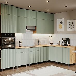 Кухня Оливия NEW 3,0х1,8/1080м Компоновка №3 (Олива софт, Дуб Крафт (Дуб вотан))