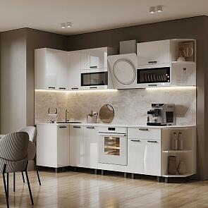 Кухонный гарнитур Техно Белый глянец/Белый 2164x2700/900x600 (Антарес)
