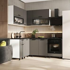 Кухонный гарнитур Техно Холст вулканический/Белый 2164x2000/1400x600 (Кастилло темный)