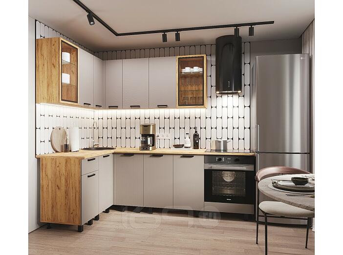 Кухня Техно 1,4х2,4м Компоновка №9 (Холст латте, Дуб Крафт (Дуб вотан))