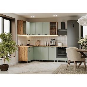 Кухня Техно 1,4х2,4м Компоновка №9 (Олива софт, Дуб Крафт (Дуб вотан))