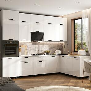 Кухня Техно 3,0х1,8/1080м Компоновка №6 (Белый глянец, Белый (Антарес))