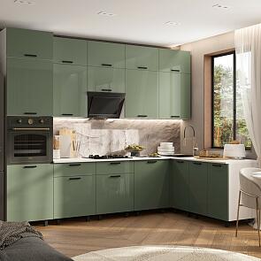 Кухонный гарнитур Техно Олива глянец/Белый 2499x3000/1800x600 (Антарес)