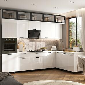 Кухонный гарнитур Техно Белый глянец/Белый 2499x3000/1800x600 (Антарес)