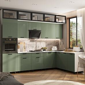 Кухонный гарнитур Техно Олива глянец/Белый 2499x3000/1800x600 (Антарес)