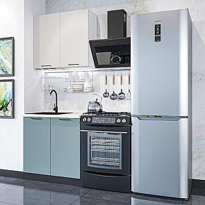 Модульный кухонный гарнитур Флэт-03 Cashmere In 2S, Grey-green In 2S/Graphite/Белый 2140x800x478