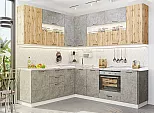Модульный кухонный гарнитур Флэт-02 Temple Stone 2S, Wotan Oak 2S/Белый 2340x2390/1700x600