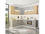 Модульный кухонный гарнитур Флэт-02 Temple Stone 2S, Wotan Oak 2S/Белый 2340x2390/1700x600