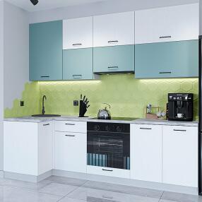 Кухня угловая Флэт-04 Grey-green In 2S/White In 2S/Белый 2340*1000/2500*600