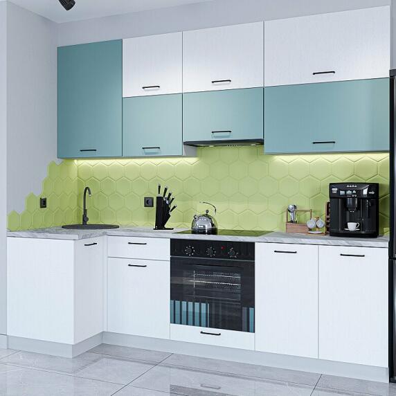 Кухня угловая Флэт-04 Grey-green In 2S/White In 2S/Белый 2340*1000/2500*600