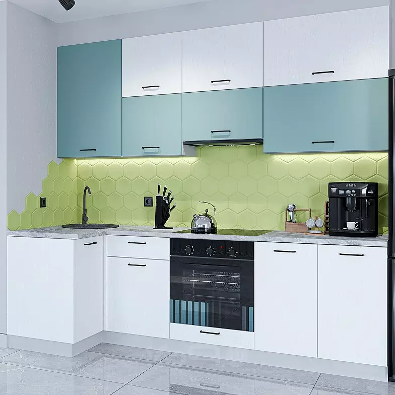 Кухня угловая Флэт-04 Grey-green In 2S/White In 2S/Белый 2340*1000/2500*600