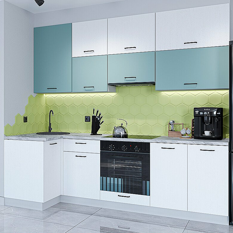 Кухня угловая Флэт-04 Grey-green In 2S/White In 2S/Белый 2340*1000/2500*600