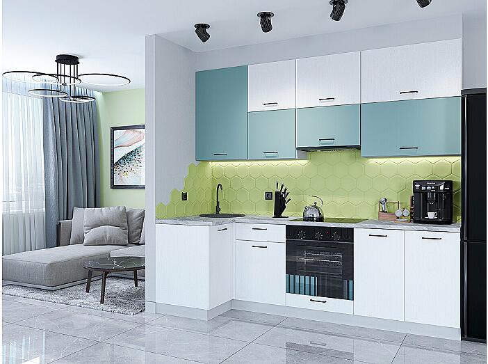 Кухня угловая Флэт-04 Grey-green In 2S/White In 2S/Белый 2340*1000/2500*600