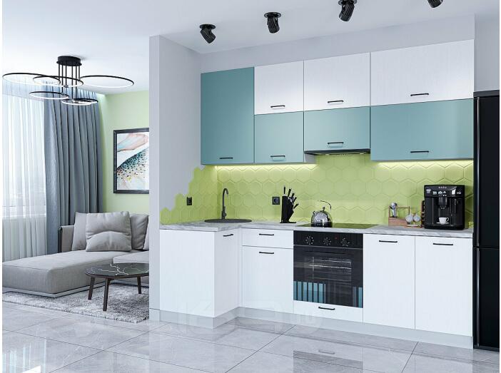 Кухня угловая Флэт-04 Grey-green In 2S/White In 2S/Белый 2340*1000/2500*600