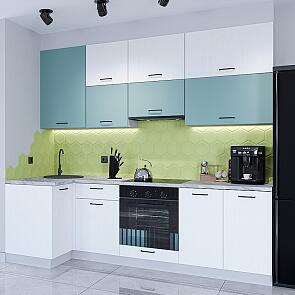 Модульный кухонный гарнитур Флэт-04 Grey-green In 2S, White In 2S/Белый 2340x1000/2500x600