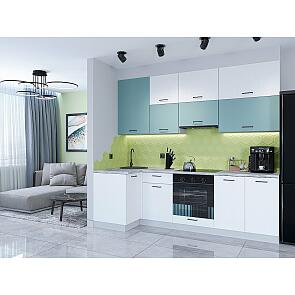 Модульный кухонный гарнитур Флэт-04 Grey-green In 2S, White In 2S/Белый 2340x1000/2500x600