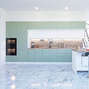 Модульный кухонный гарнитур Фьюжн-02 Silky Mint, Silky White/Белый 2140x4400x600