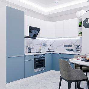 Модульный кухонный гарнитур Фьюжн-04 Silky Blue, Silky White/Белый 2140x2500/1800x600