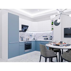 Модульный кухонный гарнитур Фьюжн-04 Silky Blue, Silky White/Белый 2140x2500/1800x600