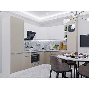 Модульный кухонный гарнитур Фьюжн-04 Silky Grey, Silky White/Белый 2140x2500/1800x600
