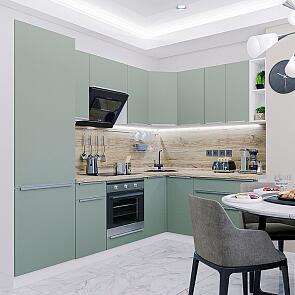 Модульный кухонный гарнитур Фьюжн-04 Silky Mint/Белый 2140x2500/1800x600