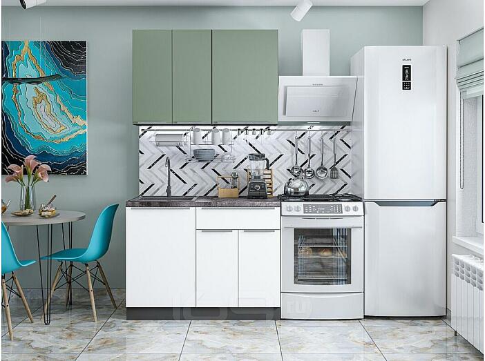 Модульный кухонный гарнитур Фьюжн-05 Silky Mint, Silky White/Белый 2140x1000x600
