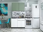 Модульный кухонный гарнитур Фьюжн-05 Silky Mint, Silky White/Белый 2140x1000x600